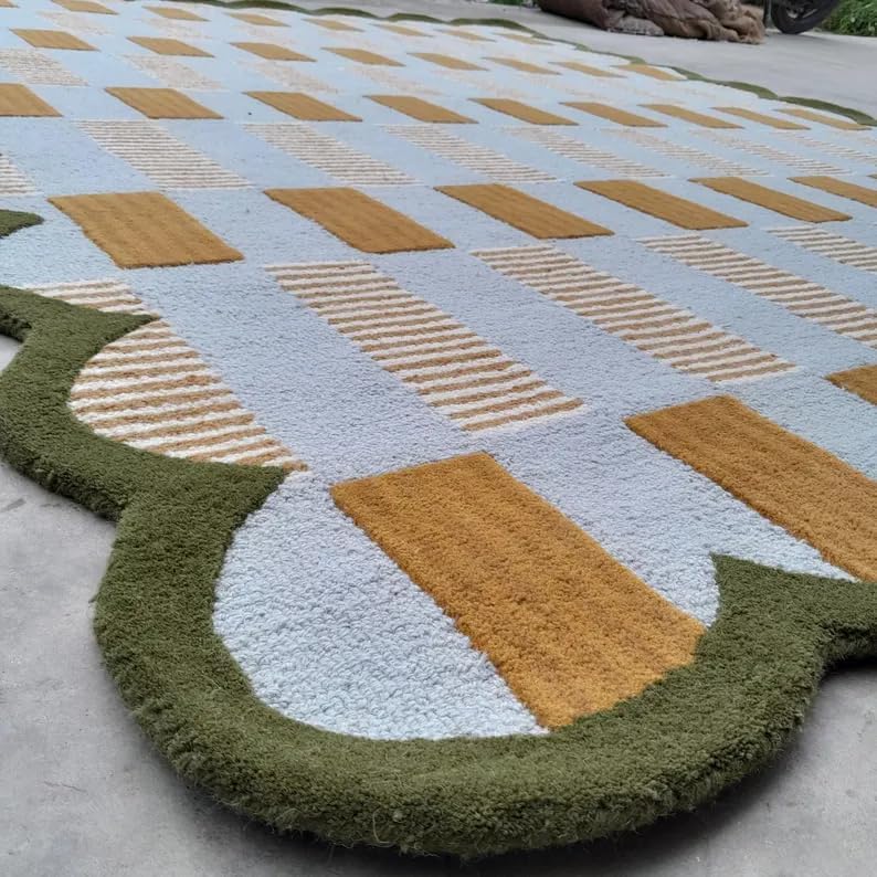 Matilda Goad Plaid Scallop Beige Color Rug - Image 9