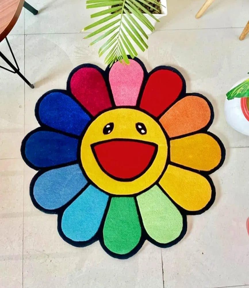 Takashi Murakami Smiley Flower Design Rug
