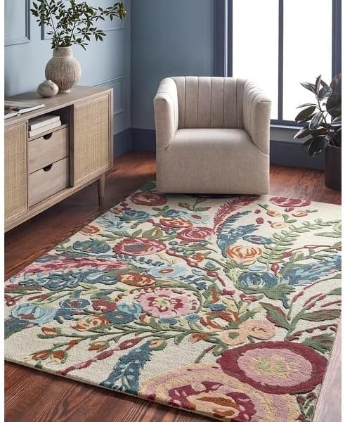 ODETTE RUGS Handmade Floral Area Rug Elegant Wool Flower Garden Design Rug Thick Durable Carpet for Entryways Living Room Bedroom Dining Room - Image 18