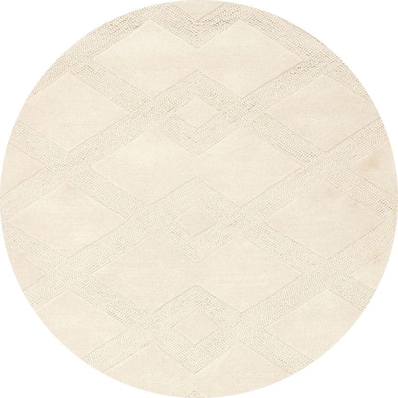 ODETTE RUGS Hand-Tufted Textured Area Rug Soft Wool Modern Rug Durable Geometric Pattern Non-Slip Carpet for Home Decor High Traffic Areas Living Room Dining Room Bedroom (Round) - Image 7