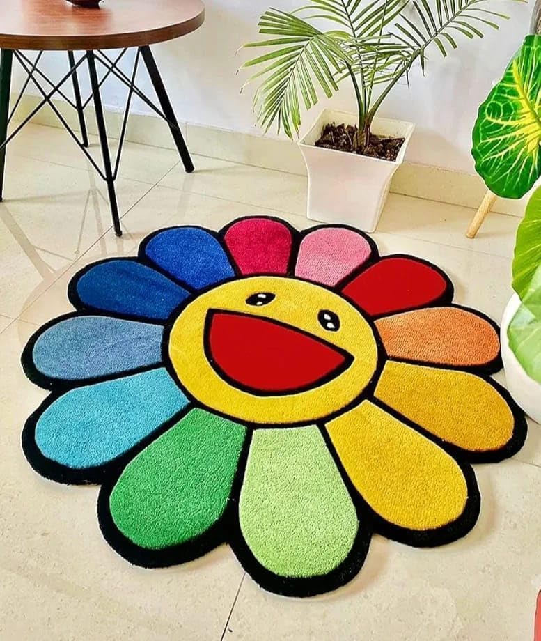 Takashi Murakami Smiley Flower Design Rug - Image 3