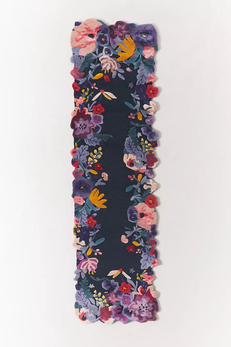 Dark Shade Irregular Multicoloured Flower Rug 100% Imported Blended Wool - Image 6