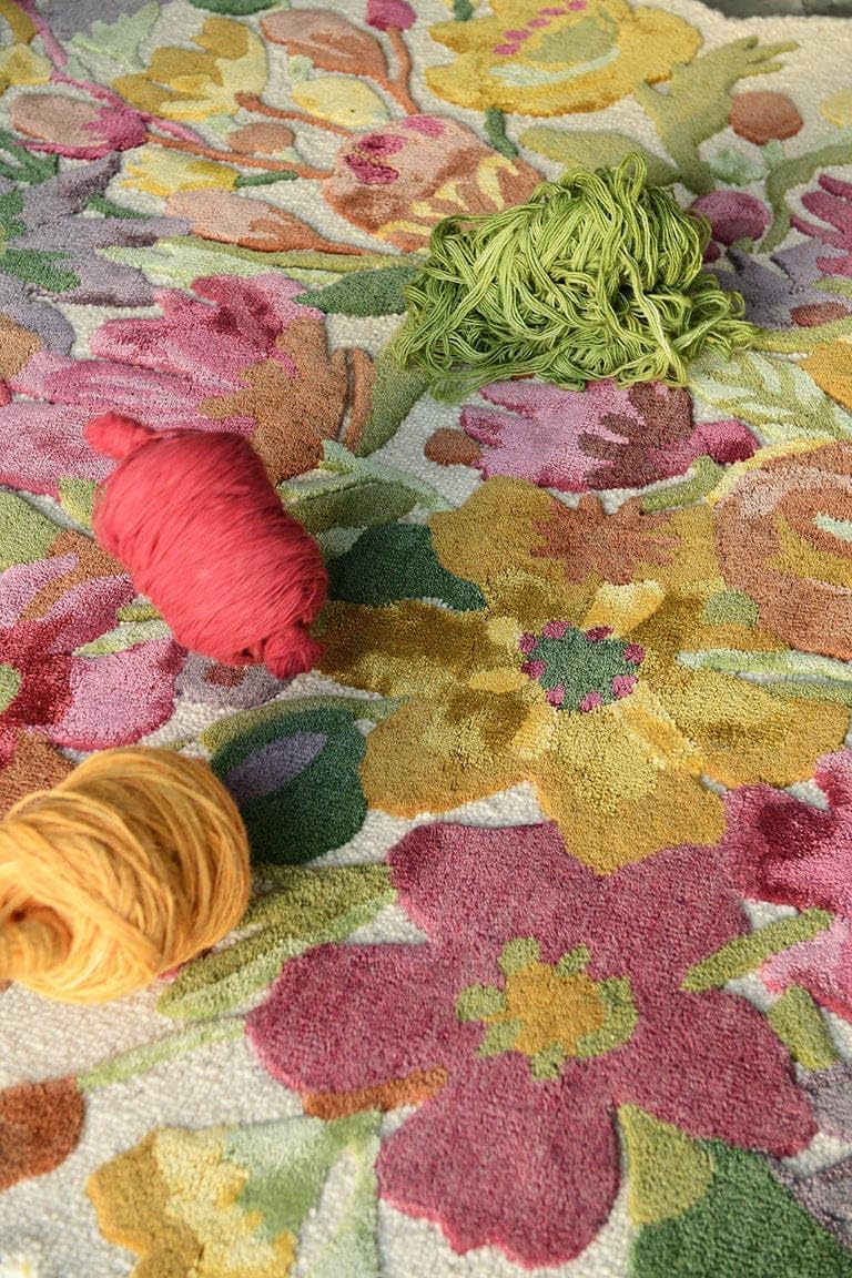 ODETTE RUGS Handmade Floral Area Rug Elegant Wool Flower Garden Design Rug Thick Durable Carpet for Entryways Living Room Bedroom Dining Room - Image 4