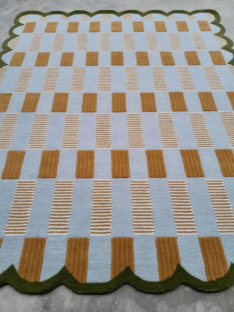 Matilda Goad Plaid Scallop Beige Color Rug - Image 10