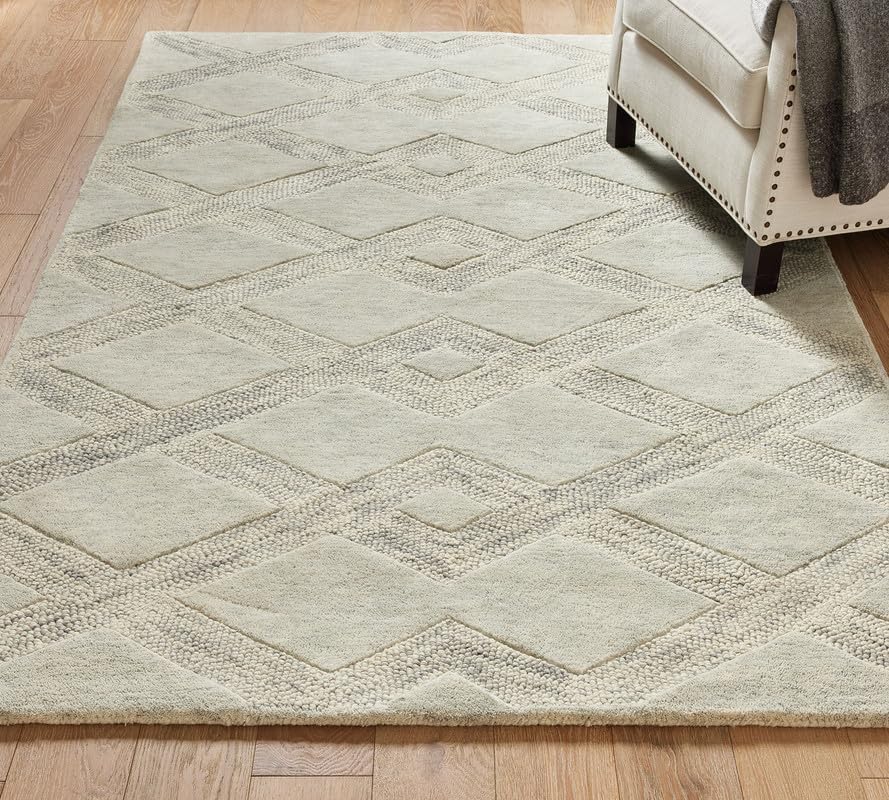 ODETTE RUGS Hand-Tufted Textured Area Rug Soft Wool Modern Rug Durable Geometric Pattern Non-Slip Carpet for Home Decor High Traffic Areas Living Room Dining Room Bedroom (Cloud Blue) - Image 2
