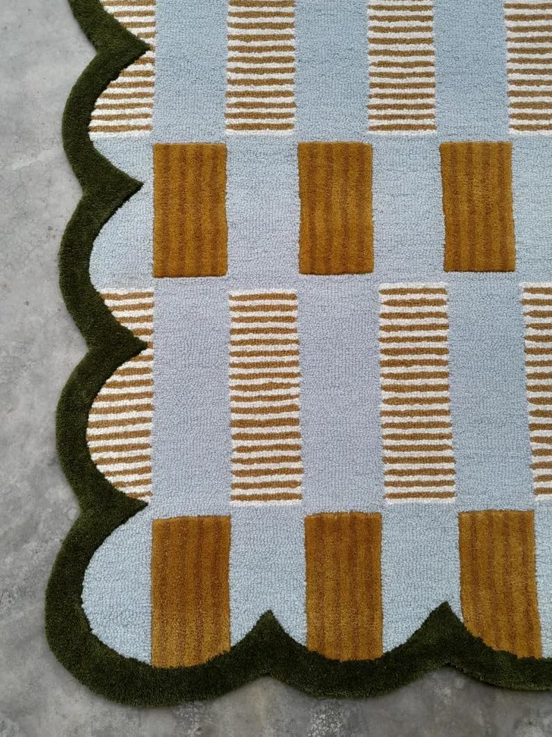 Matilda Goad Plaid Scallop Beige Color Rug - Image 8