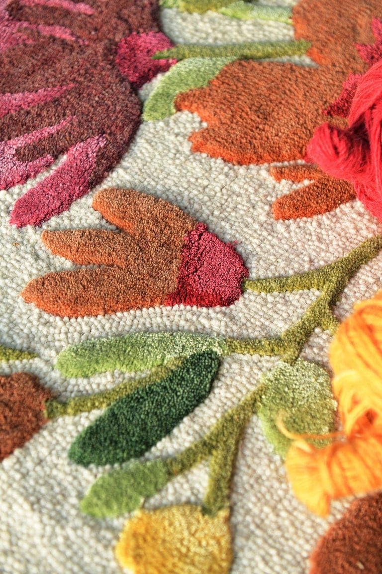 ODETTE RUGS Handmade Floral Area Rug Elegant Wool Flower Garden Design Rug Thick Durable Carpet for Entryways Living Room Bedroom Dining Room - Image 3