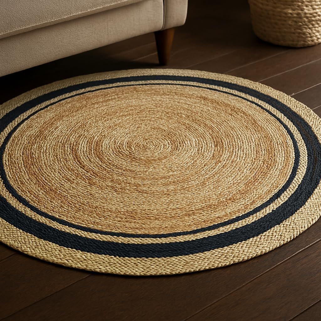 Black 2 x 2 Round Natural Farmhouse Jute Rug - Image 3