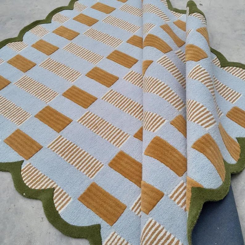 Matilda Goad Plaid Scallop Beige Color Rug - Image 7