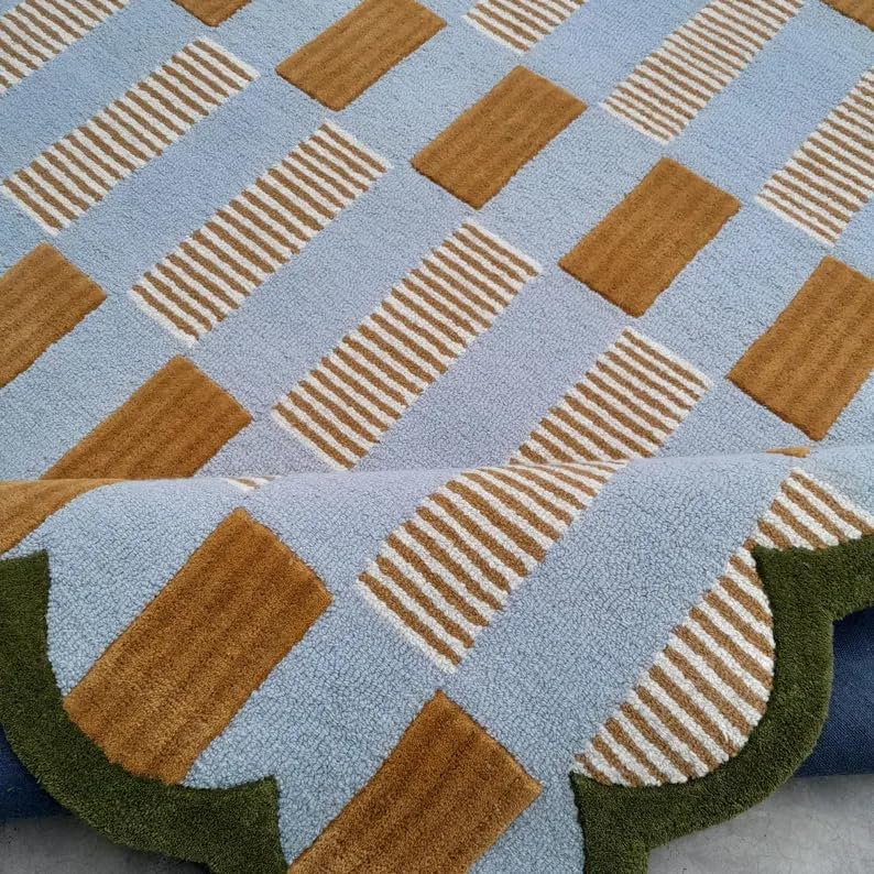 Matilda Goad Plaid Scallop Beige Color Rug - Image 5