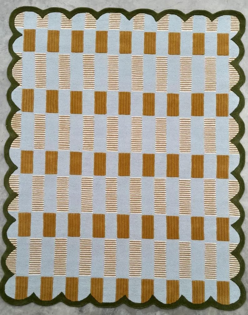 Matilda Goad Plaid Scallop Beige Color Rug - Image 4