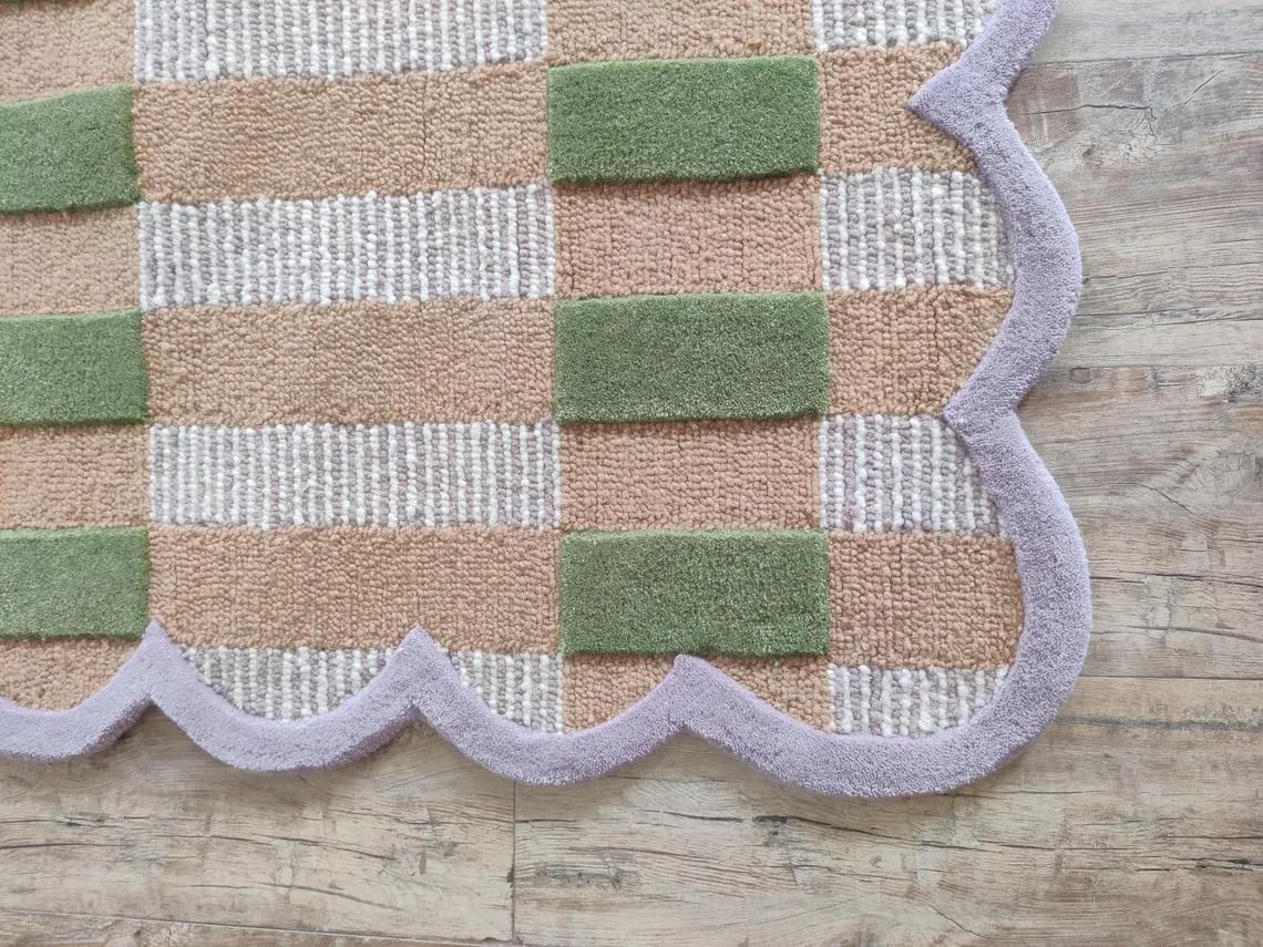 Matilda Goad Plaid Scallop Beige Color Rug - Image 19