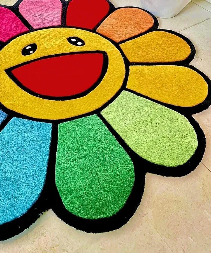 Takashi Murakami Smiley Flower Design Rug - Image 2