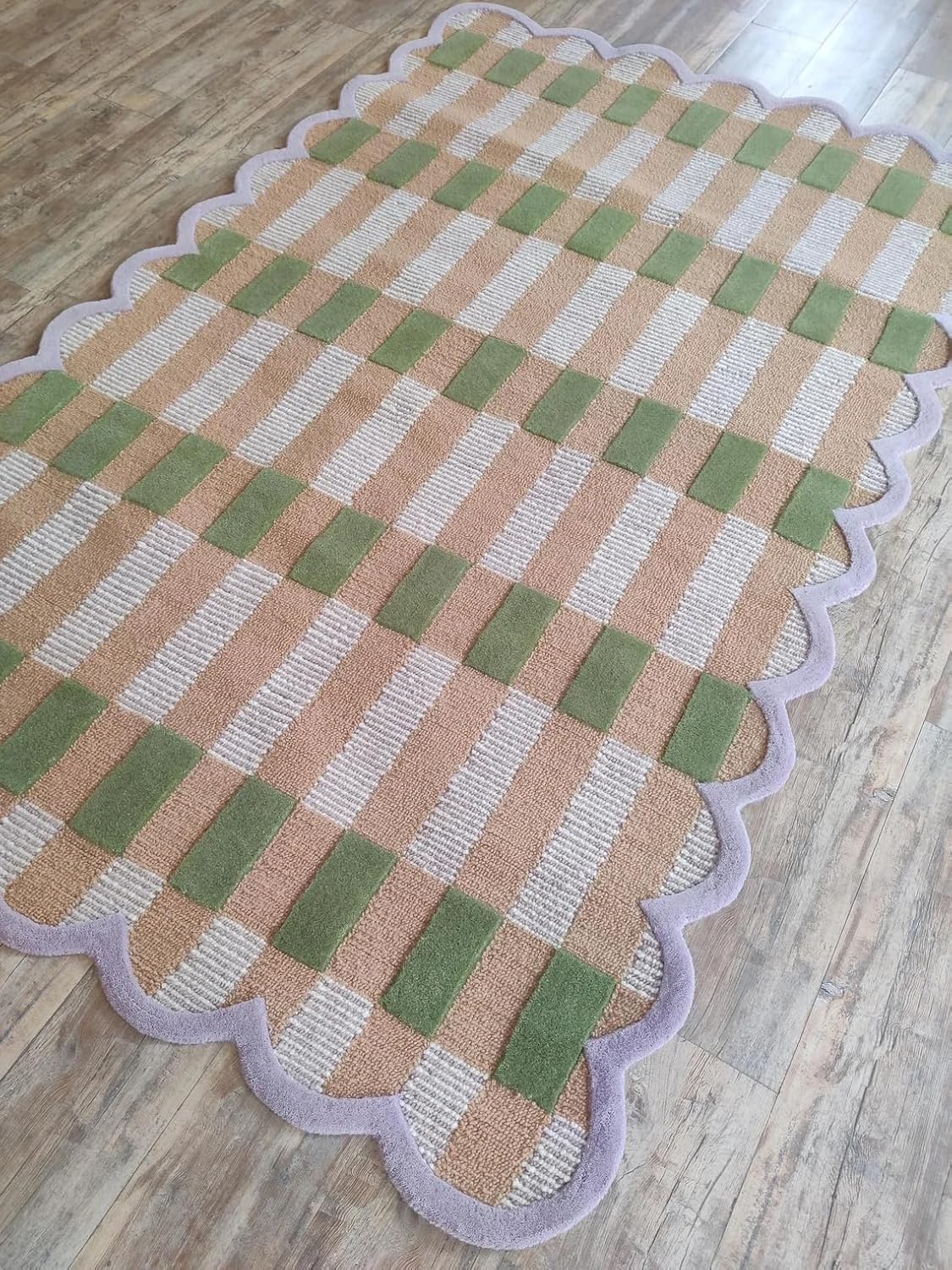 Matilda Goad Plaid Scallop Beige Color Rug - Image 20