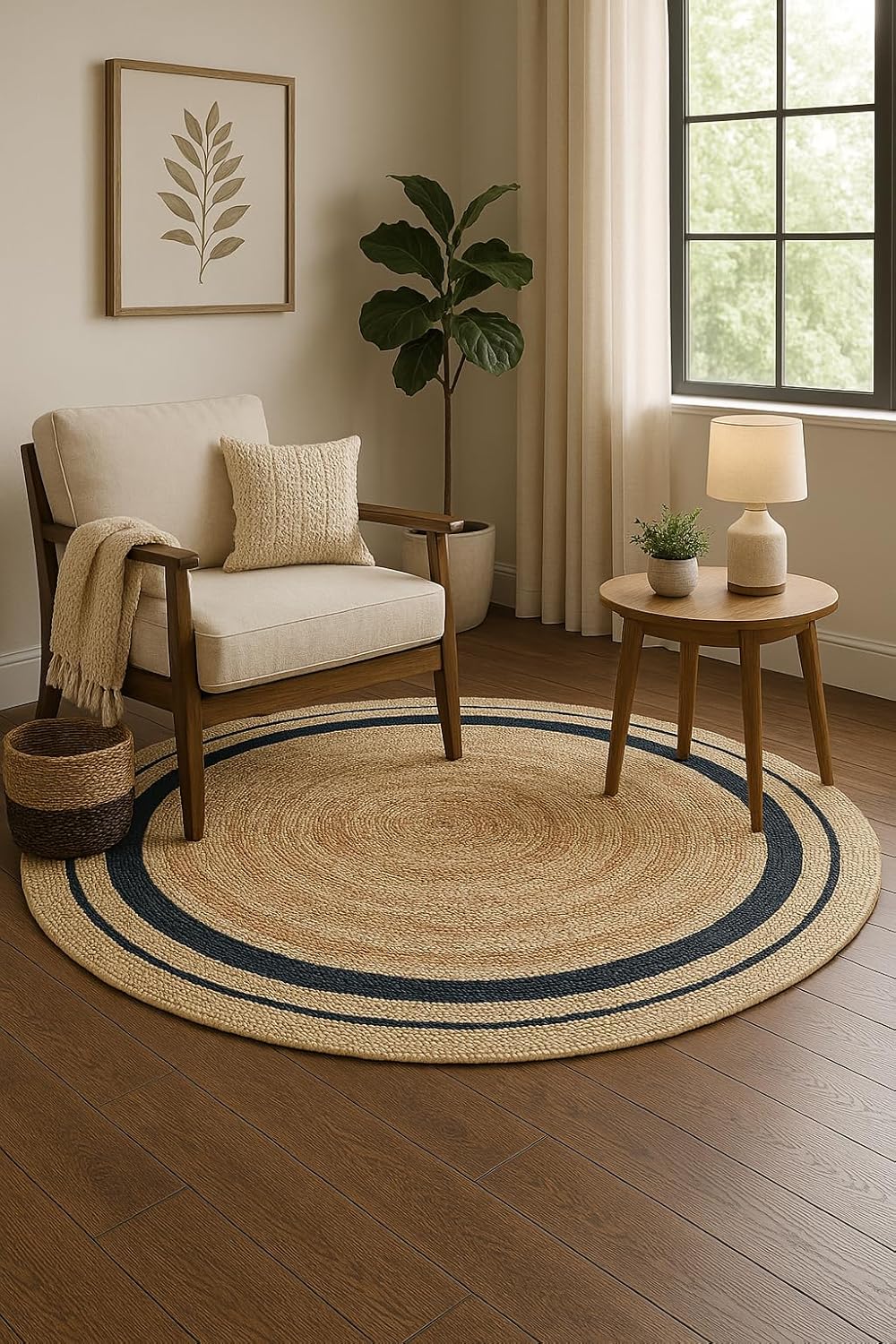 Black 2 x 2 Round Natural Farmhouse Jute Rug - Image 2