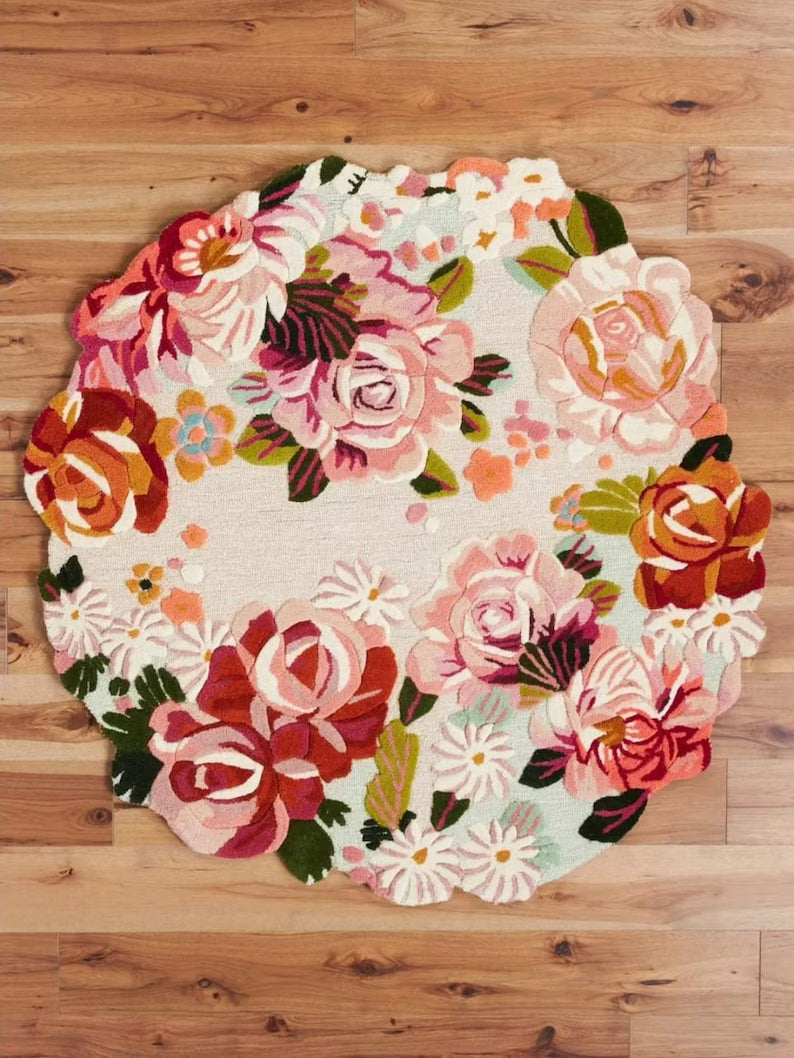 Light Shade Irregular Multicoloured Flower Rug 100% Imported Blended Wool - Image 5