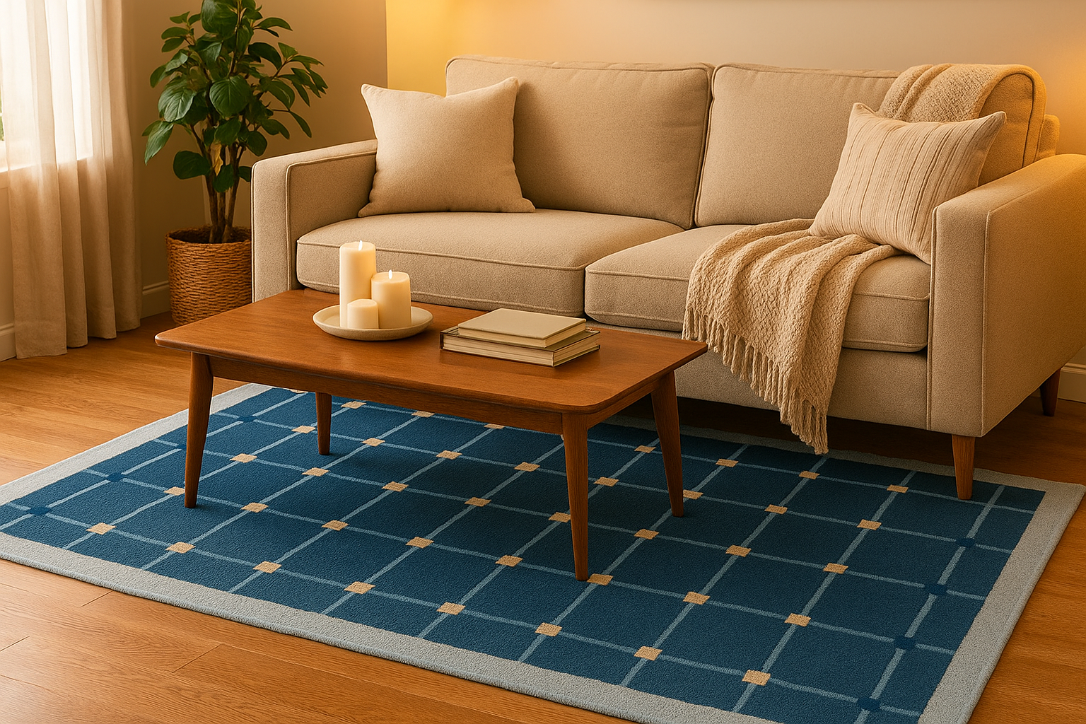 Handmade Genre Solenne Checkered , Soft Wool Rugs Carpet - Image 6