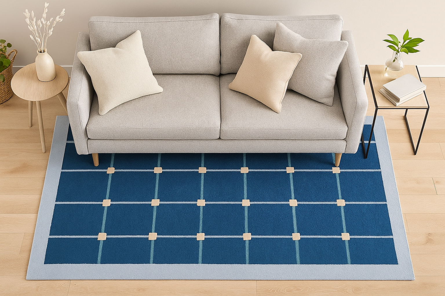 Handmade Genre Solenne Checkered , Soft Wool Rugs Carpet - Image 3