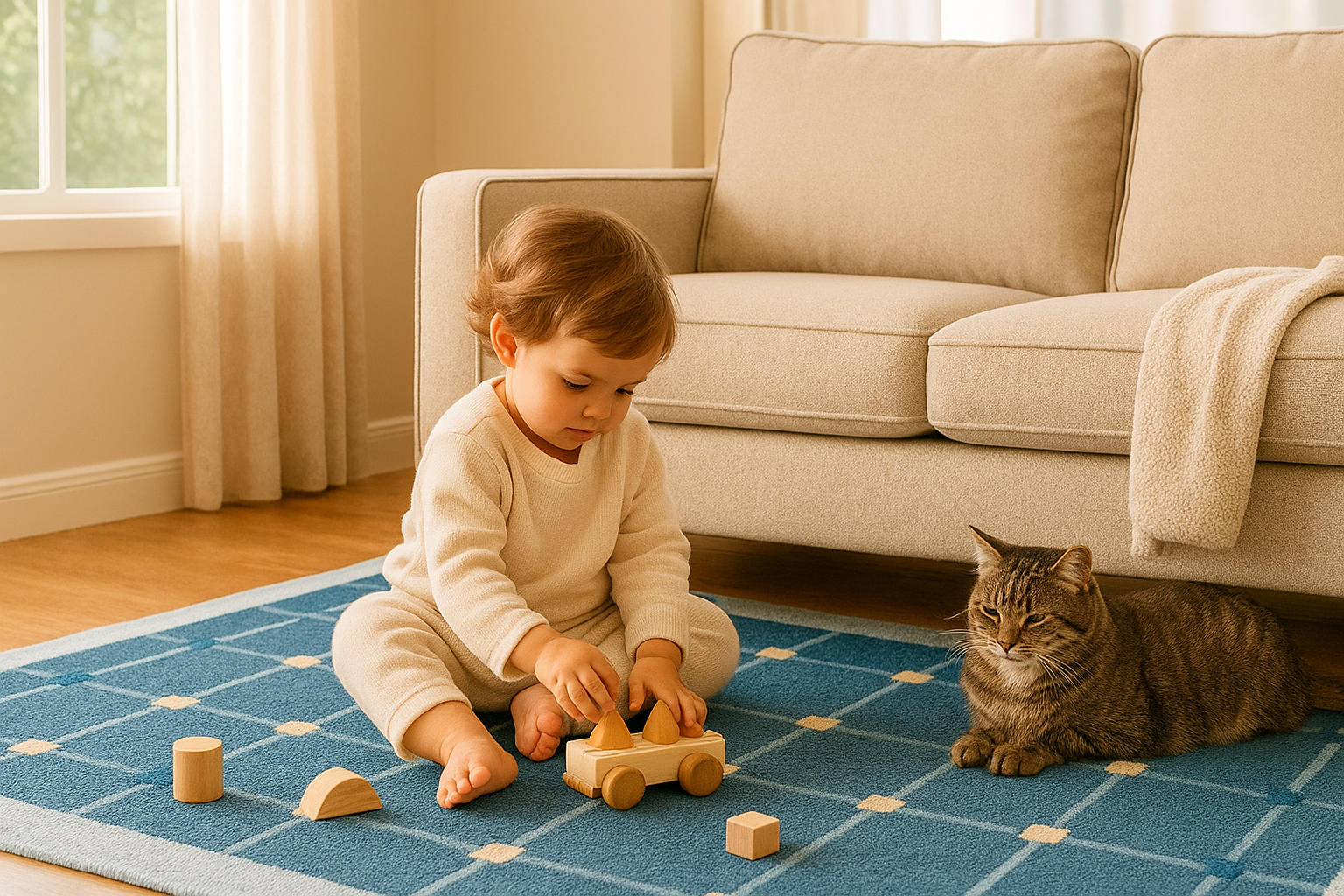 Handmade Genre Solenne Checkered , Soft Wool Rugs Carpet - Image 7