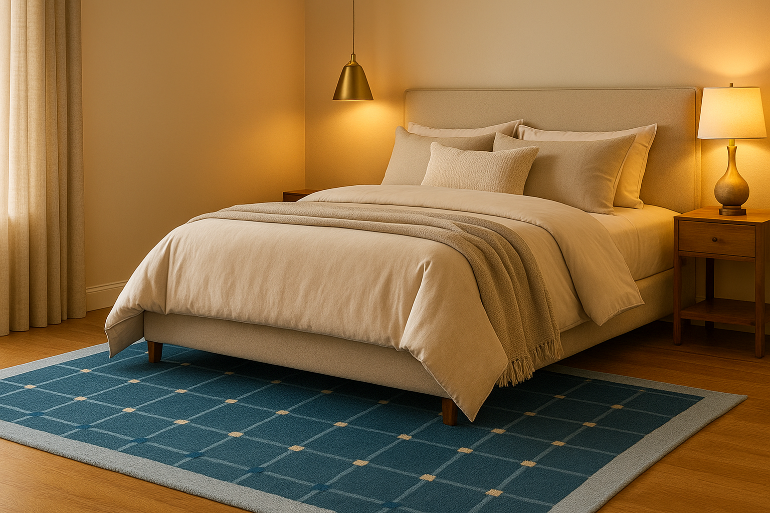 Handmade Genre Solenne Checkered , Soft Wool Rugs Carpet - Image 5