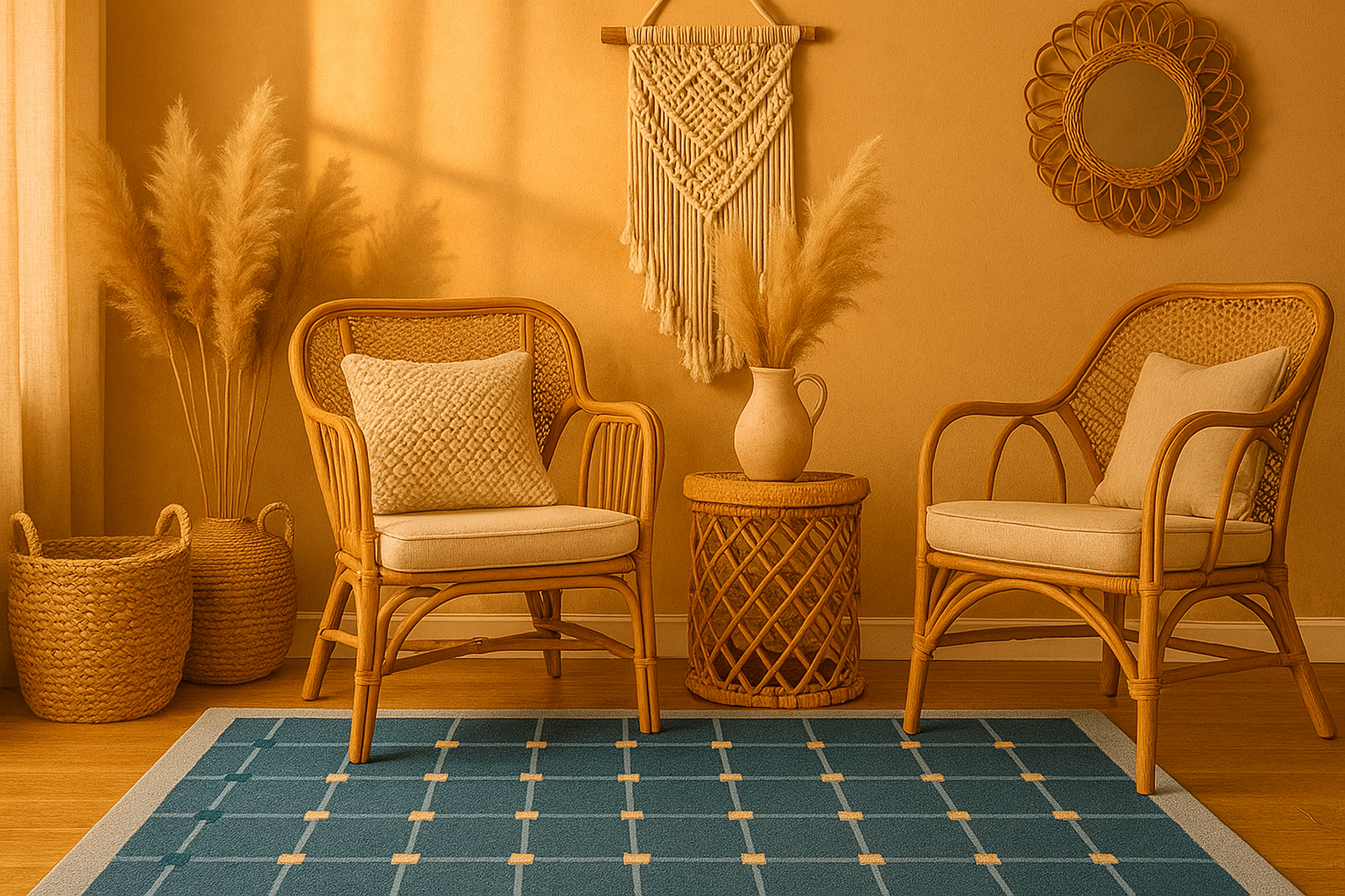 Handmade Genre Solenne Checkered , Soft Wool Rugs Carpet - Image 2