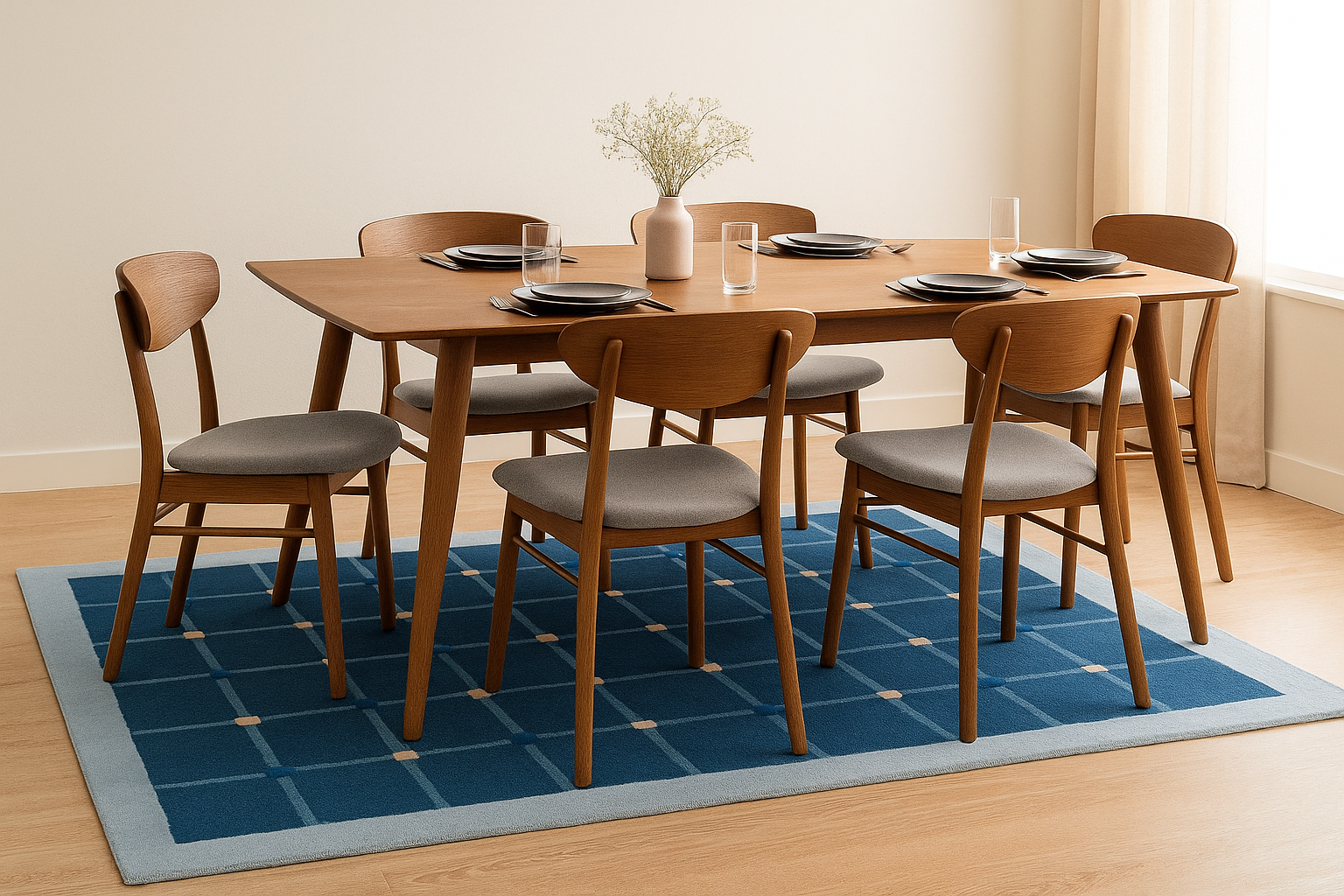 Handmade Genre Solenne Checkered , Soft Wool Rugs Carpet - Image 8