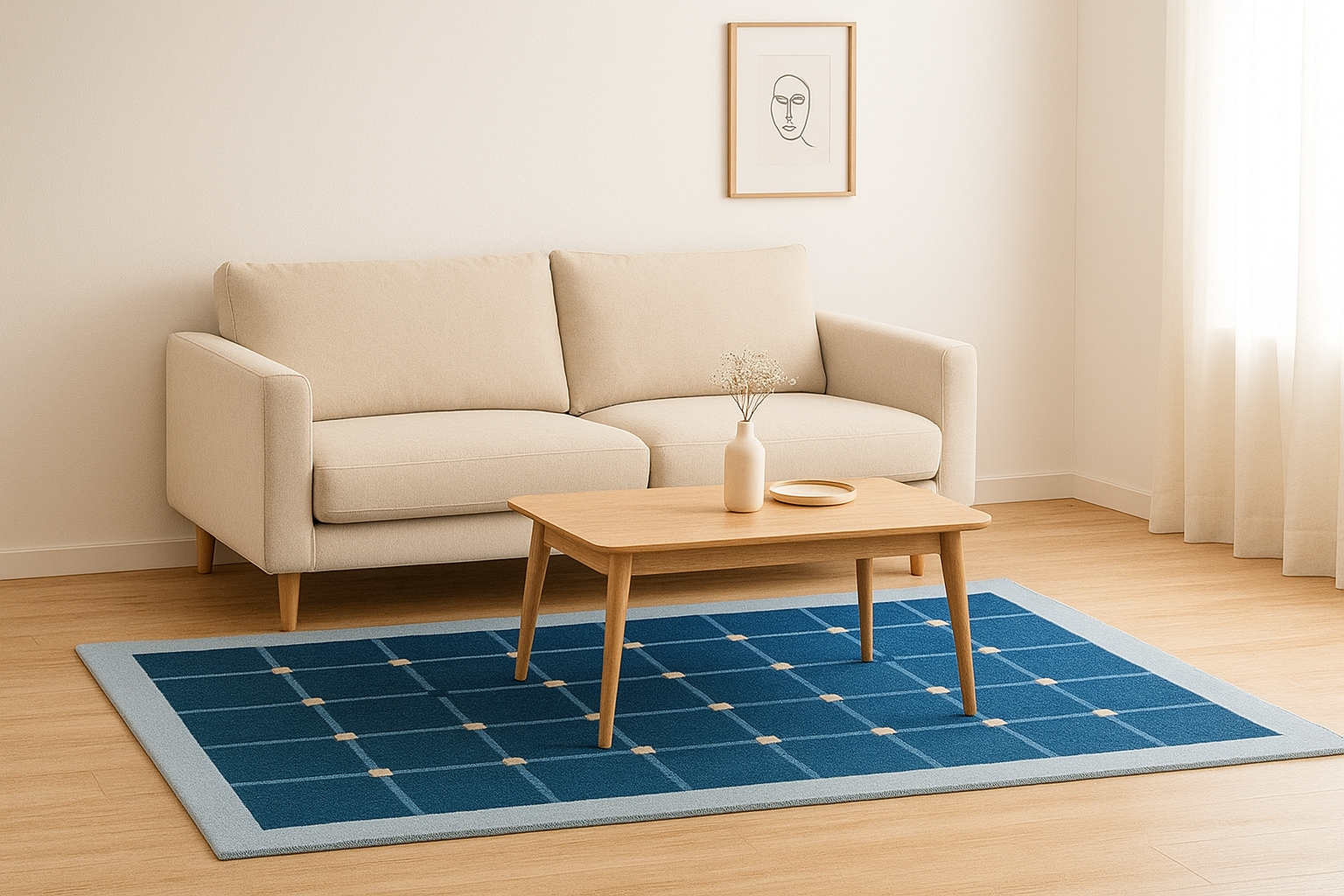 Handmade Genre Solenne Checkered , Soft Wool Rugs Carpet - Image 9