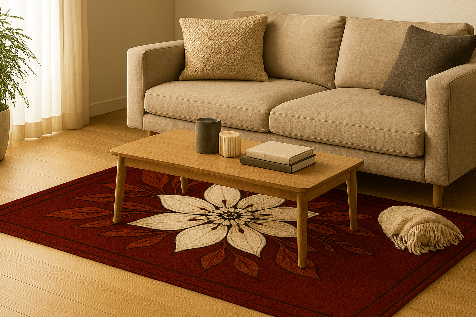 Hand-Tufted Brown Floral Print Wool Rug Soft Carpet Rugs , Living Room rugs - Image 2