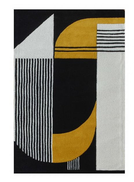 Yellow Black and White Color Geometric Hand Tufted Wool Carpet