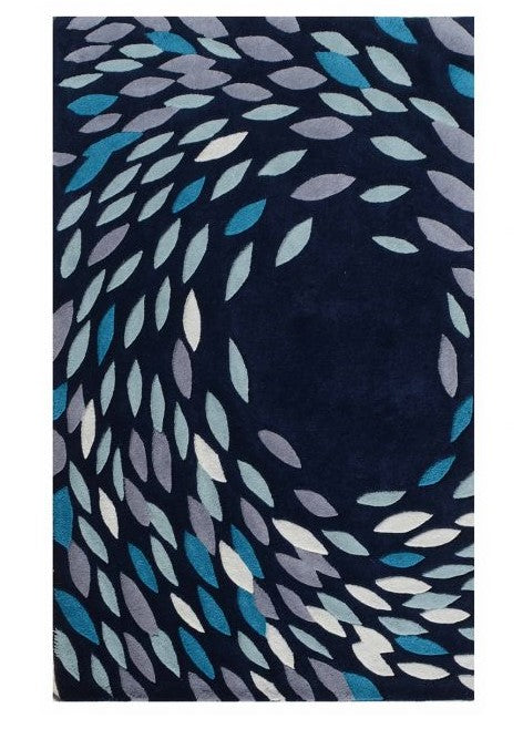 Blue And Silver Absract Hand Tufted Wool Rug Soft Carpet