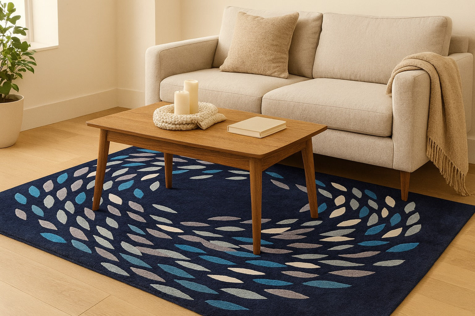 Blue And Silver Absract Hand Tufted Wool Rug Soft Carpet - Image 4
