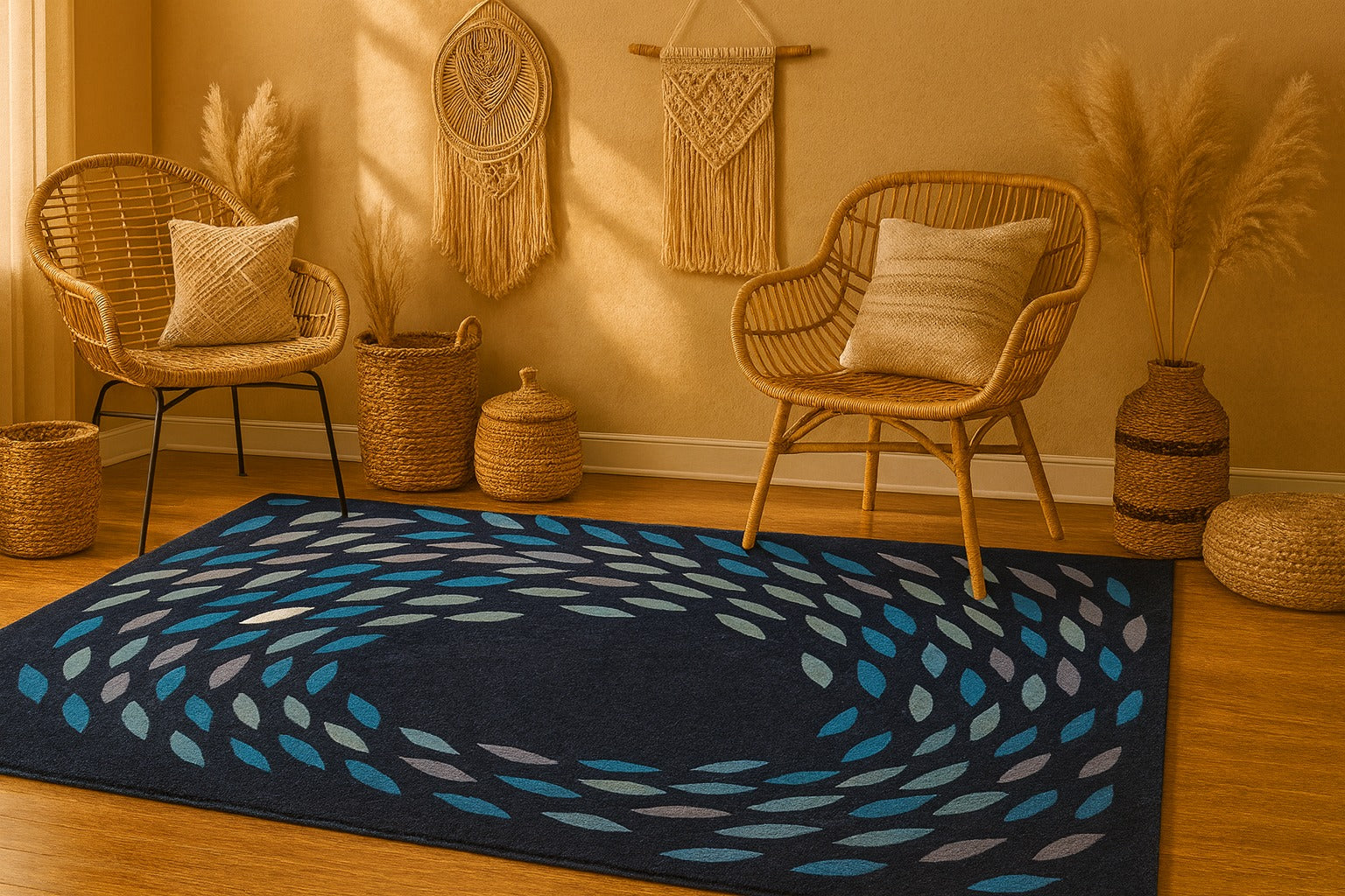 Blue And Silver Absract Hand Tufted Wool Rug Soft Carpet - Image 2